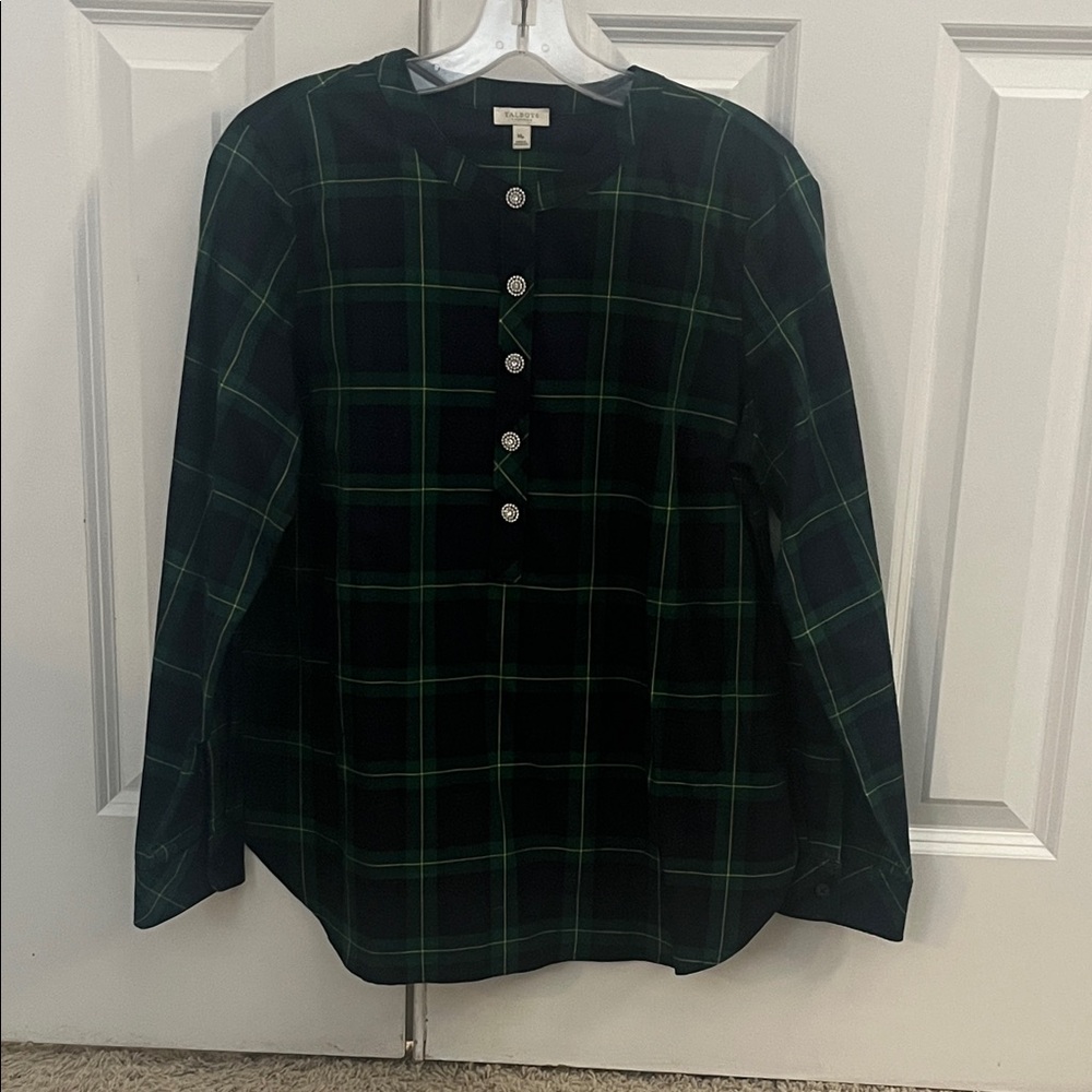 Talbots Navy and Green Tartan Plaid Shirt